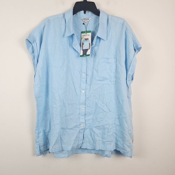 Orvis Women's Button-Up Short Sleeves Chest Pocket Blouse Linen Blend NWT - Picture 3 of 9
